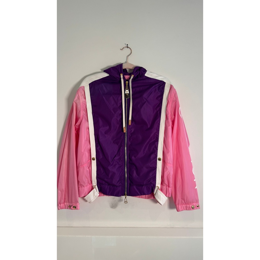 Louis Vuitton Windbreaker Color-Block Hooded Jacket Purple Pink Size 36 Monogram